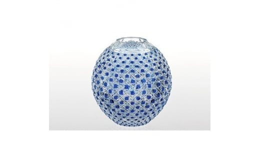 カガミクリスタルの瑠璃色被毬型花瓶〈八角籠目紋〉